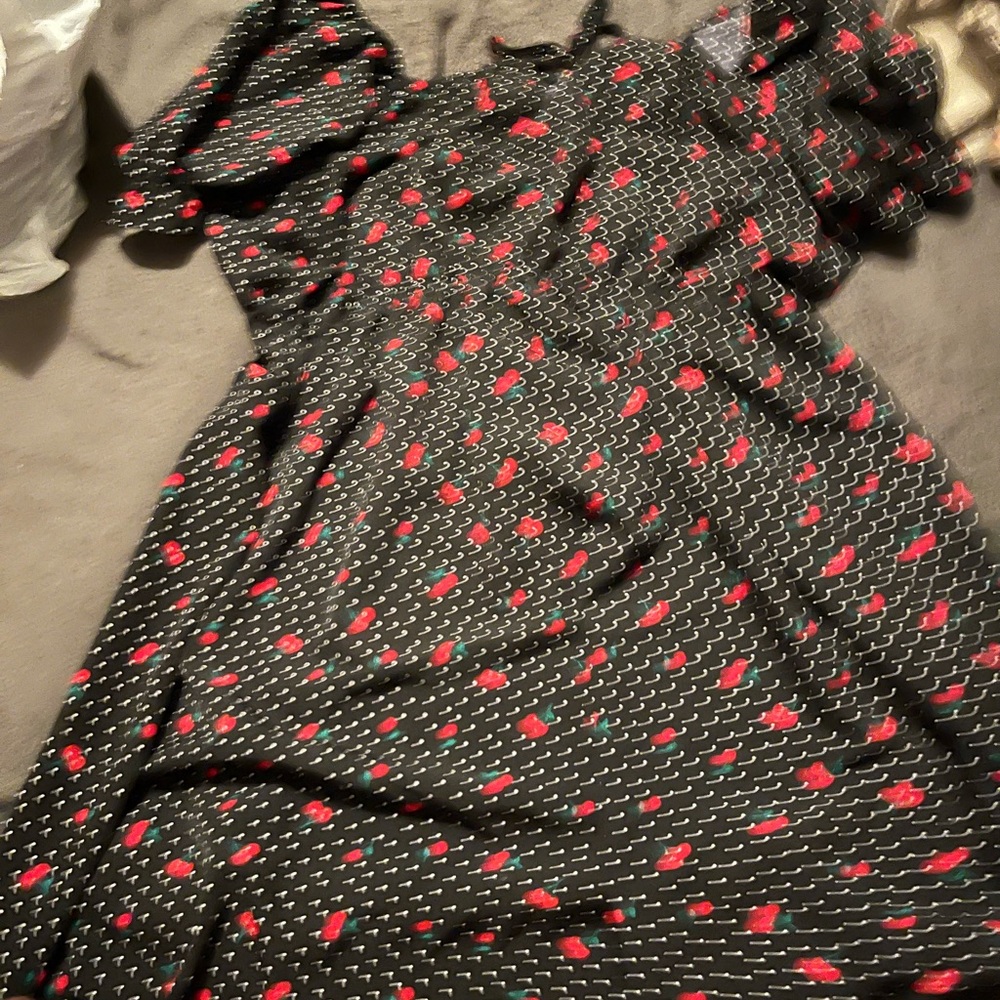Black Dress with Red and White Dots